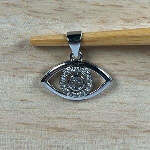 White Gold Plated Stainless Steel Cubic Zirconia Evil Eye Charm Pendant